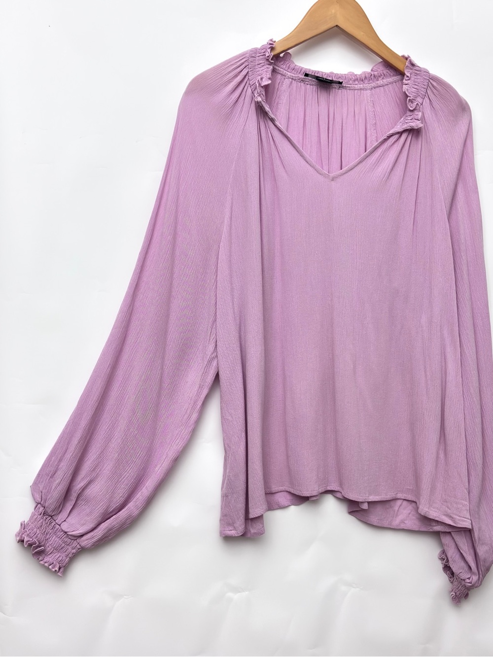 Women's Lavender Pink V-Neck Long Sleeve Blouse Large